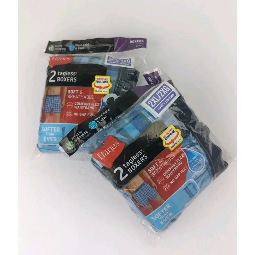 Hanes Mens 4-Pack Tagless Boxers Comfort Flex Waistband Size 2XL (44-46
